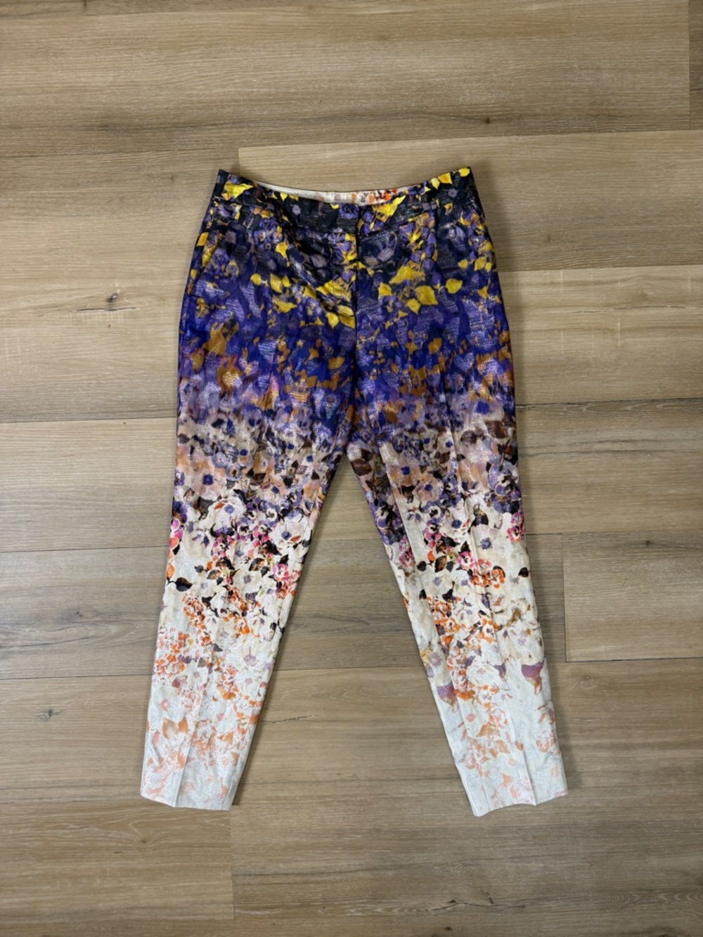 Leifsdottir Anthropologie Metallic Ombre Floral Cropped Dress Pants | 0